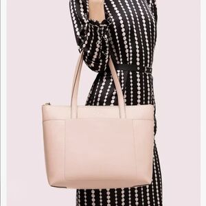 Kate Spade New York Leather Tote Handbag Blush Pink Pebbled Zip Top Large